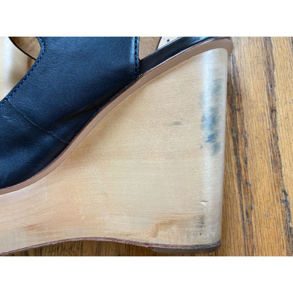 COACH Vintage Blue Wood Platform Peep Toe Wedge Heels Sandals  Women's Size 8.5 - Picture 12 of 12